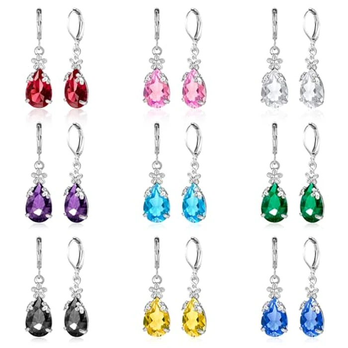 Dangle Earrings for Women Multicolor Crystal Drop Earrings Set Leverback Teardrop Earrings 925 Silver and Gold Hypoallergenic Fashion Cubic Zirconia Dangle Earrings Trendy Jewelry Gifts for Women (Teardrop Set-S 3) by KesaPlan - Used - Acceptable condition