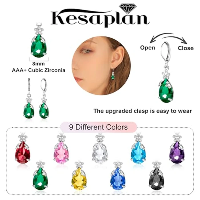 Dangle Earrings for Women Multicolor Crystal Drop Earrings Set Leverback Teardrop Earrings 925 Silver and Gold Hypoallergenic Fashion Cubic Zirconia Dangle Earrings Trendy Jewelry Gifts for Women (Teardrop Set-S 3) by KesaPlan - Image 5