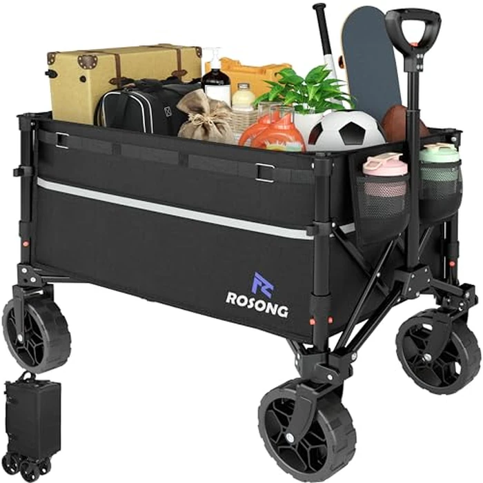 ROSONG Collapsible Wagon Cart with Wheels Foldable - Folding Utility Heavy Duty Wagons Carts for Grocery Sports Garden Shopping Camping Wheelbarrows (Black, 120L) by ROSONG - Used - Very Good condition