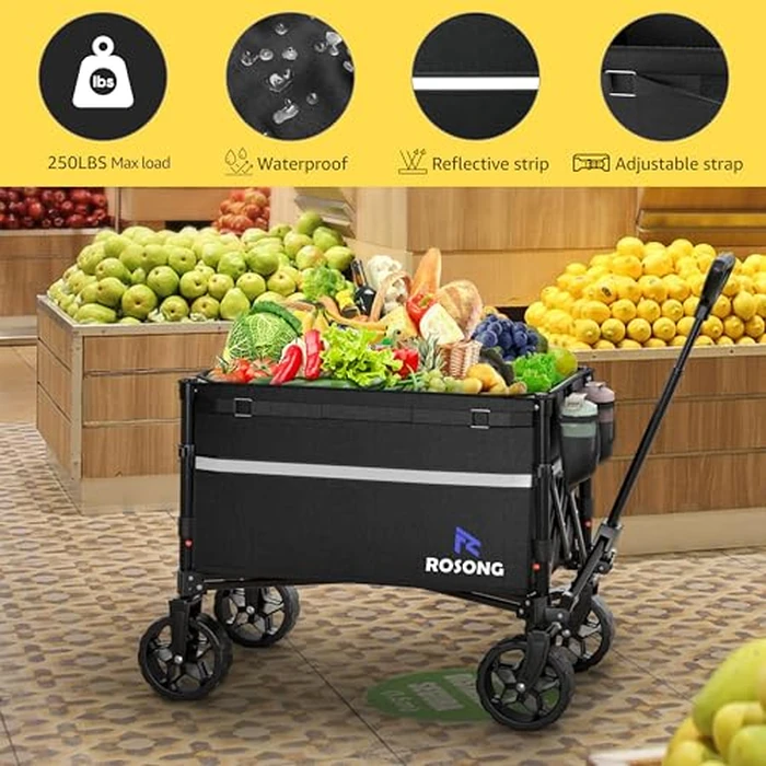 ROSONG Collapsible Wagon Cart with Wheels Foldable - Folding Utility Heavy Duty Wagons Carts for Grocery Sports Garden Shopping Camping Wheelbarrows (Black, 120L) by ROSONG - Image 3