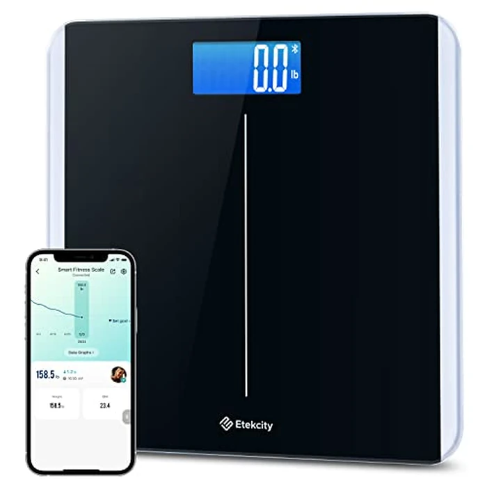 Etekcity Smart Scale for Body Weight and BMI, Bathroom Digital Electronic Weighing Scale for People, Bluetooth Free VeSync APP Connection, Rounded Corner, Accurate to 0.1lb/0.05kg, 400 lbs, Black by Etekcity - Image 1