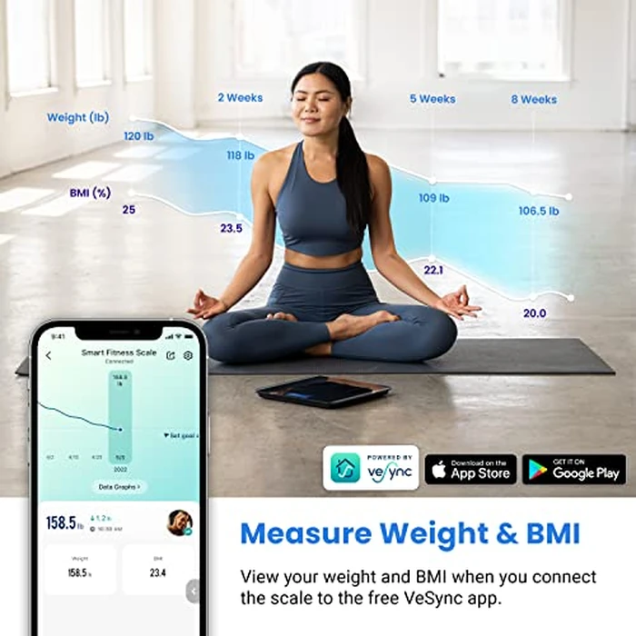 Etekcity Smart Scale for Body Weight and BMI, Bathroom Digital Electronic Weighing Scale for People, Bluetooth Free VeSync APP Connection, Rounded Corner, Accurate to 0.1lb/0.05kg, 400 lbs, Black by Etekcity - Image 2