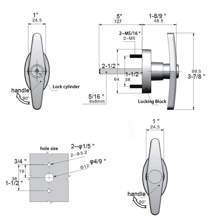 StartFine 5½" T-Handle Shed Door Lock 5.5" Door Handle with Lock Keyed Alike Garage Door Lock Shed t Lock Shed Door Latch Shed Door Hardware Shed Locking Handle 5-1/2" T Lock 1kit by StartFine - Image 6