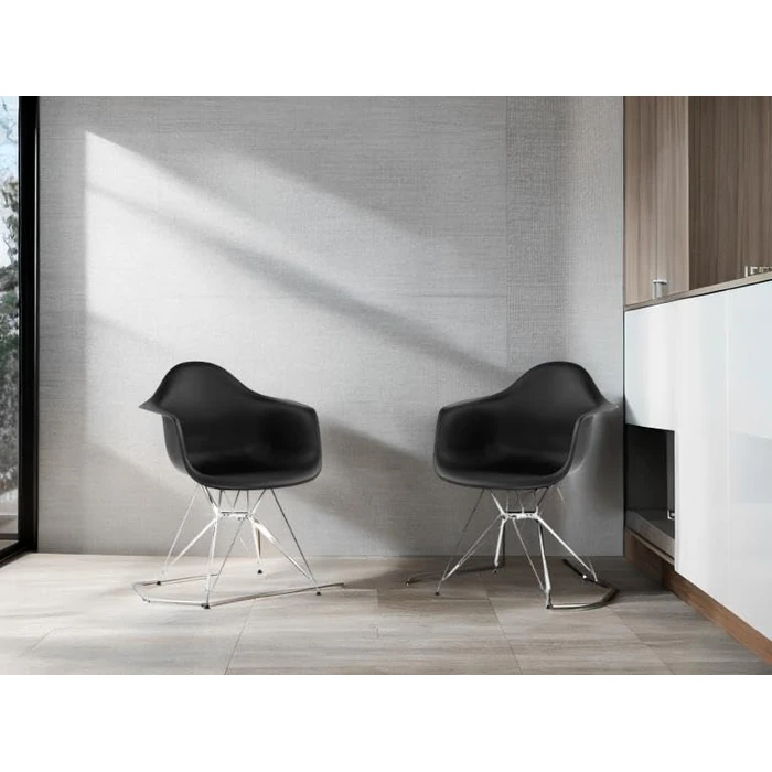 Take Me Home Furniture Black Eames-Style Bucket Armchairs | Modern Dining Chairs with Chrome Metal Legs | Comfortable Mid-Century Accent Chairs with Armrest | Ideal for Dining Room, Kitchen, or Office by Take Me Home Furniture - Image 1