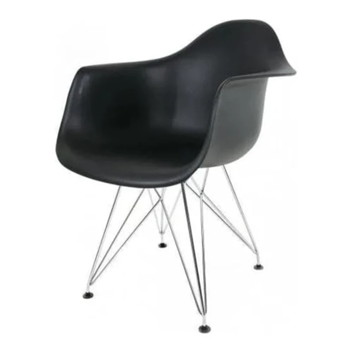 Take Me Home Furniture Black Eames-Style Bucket Armchairs | Modern Dining Chairs with Chrome Metal Legs | Comfortable Mid-Century Accent Chairs with Armrest | Ideal for Dining Room, Kitchen, or Office by Take Me Home Furniture - Image 2