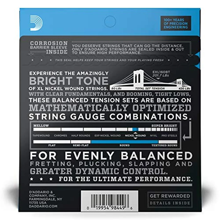 D'Addario Electric Bass Guitar Strings - EXL160BT 50-120 - Nickel Wound Bass Strings - For Bass Guitar 4 String - Balanced Tension Medium by D'Addario - Image 2