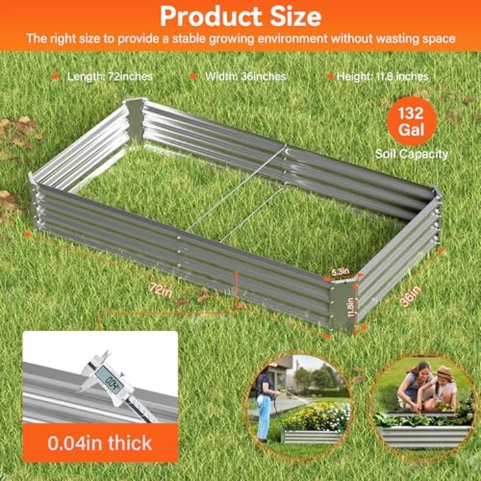 DWALE Raised Garden Bed, 6x3x1ft Large Outdoor Metal Planter Box, 132 Gal Soil Capacity, Galvanized Raised Garden Bed Kit for Flower Plants, Fruits, Vegetable Herbs by DWALE - Image 2