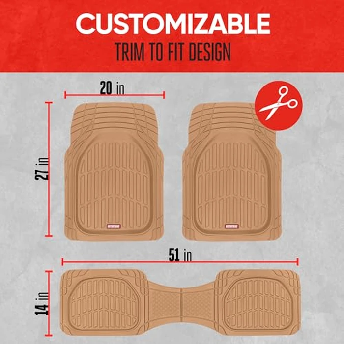 Motor Trend 923-BG Beige FlexTough Contour Liners-Deep Dish Heavy Duty Rubber Floor Mats for Car SUV Truck & Van-All Weather Protection Trim to Fit Most Vehicles(Tan Beige) by Motor Trend - Image 5