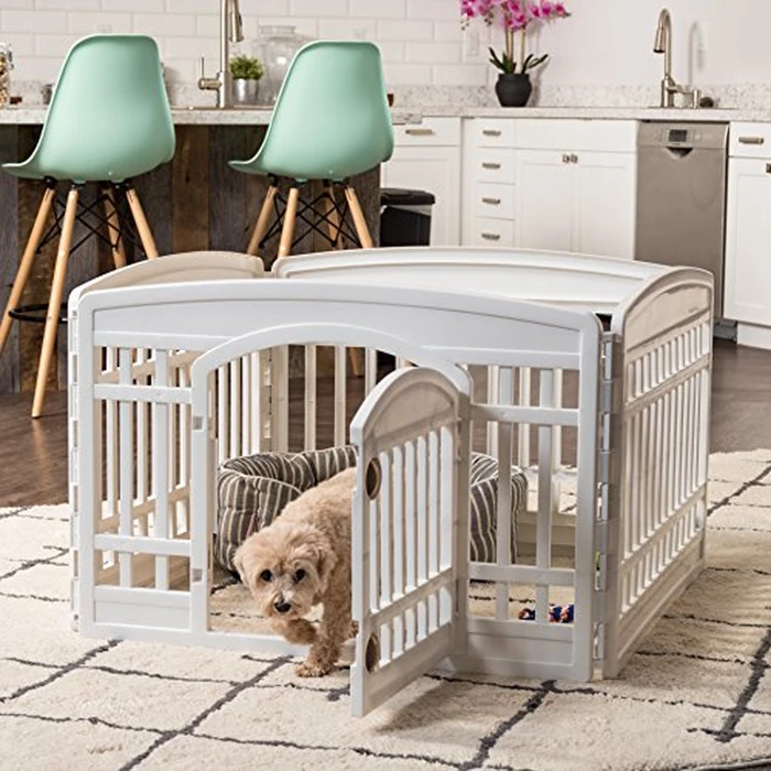 IRIS USA Dog Playpen with Door, 24” 4 Panel Pet Exercise Pen - Indoor Outdoor Puppy Play Pen, Portable Plastic Pet Fence for Small Medium Dogs, Foldable 35” x 35” x 24”, White by IRIS USA - Image 10