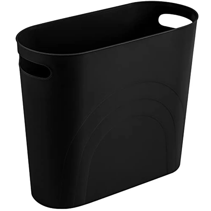 rejomiik Small Trash Can, 3.5 Gallon Slim Garbage Can Plastic Waste Basket with Handles Container Bin for Narrow Spaces Bathroom, Bedroom, Kitchen, Office at Home, Black by rejomiik - Used - Acceptable condition