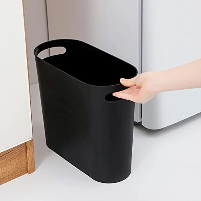 rejomiik Small Trash Can, 3.5 Gallon Slim Garbage Can Plastic Waste Basket with Handles Container Bin for Narrow Spaces Bathroom, Bedroom, Kitchen, Office at Home, Black by rejomiik - Image 2