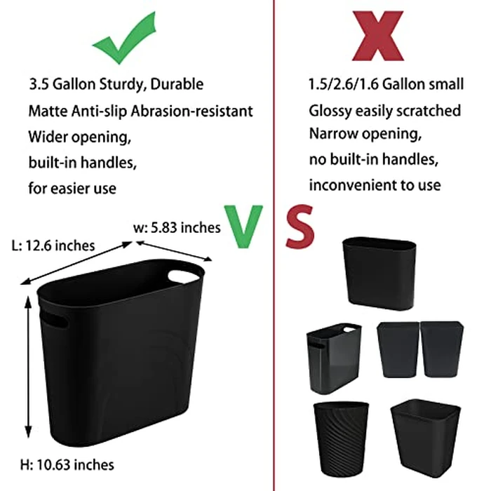 rejomiik Small Trash Can, 3.5 Gallon Slim Garbage Can Plastic Waste Basket with Handles Container Bin for Narrow Spaces Bathroom, Bedroom, Kitchen, Office at Home, Black by rejomiik - Image 3