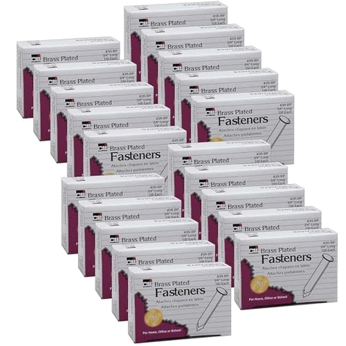 Charles Leonard Brass Plated Paper Fasteners, 3/4", 100 Per Box, 20 Boxes by Charles Leonard - Image 1