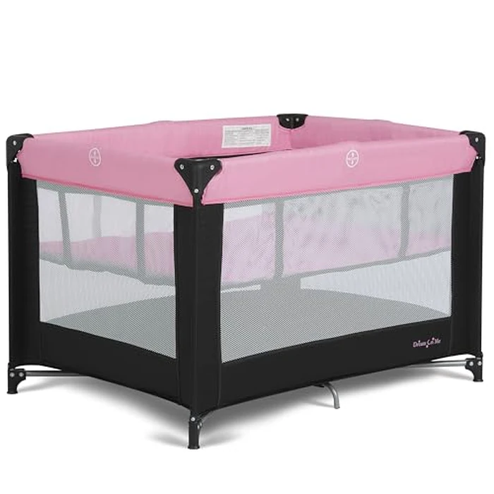 Dream On Me Zazzy Portable Playard with Bassinet - 360 degrees Mesh Visibility, Quick Folding Travel Friendly Design, Carry Bag and Foldable Mattress Pad Included, Compact and Lightweight - Pink by Dream On Me - Used - Very Good condition - US$48.76