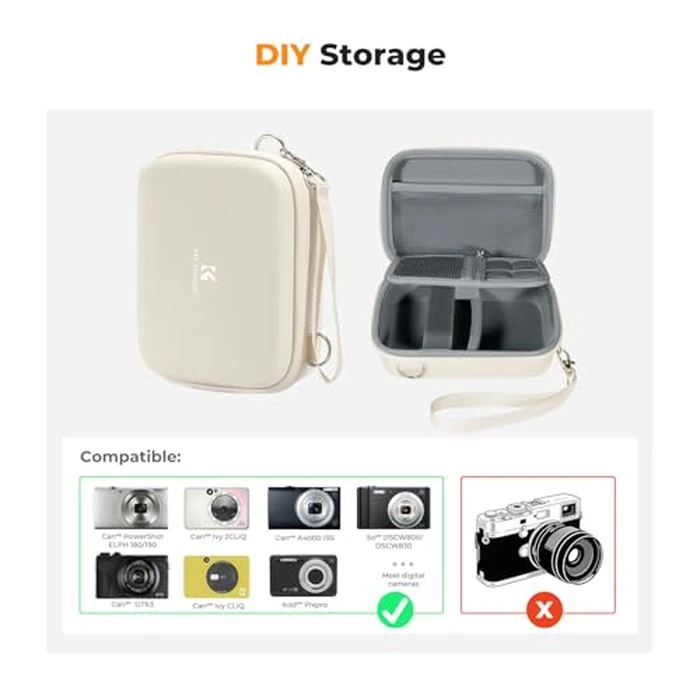 K&F Concept Digital Camera Case, Carrying & Protective Small Camera Bag, Lightweight Camera Sling Bag Compatible with Kodak Pixpro/Canon Ivy Mini/Canon PowerShot for Travel, Beige by K&F CONCEPT - Image 2