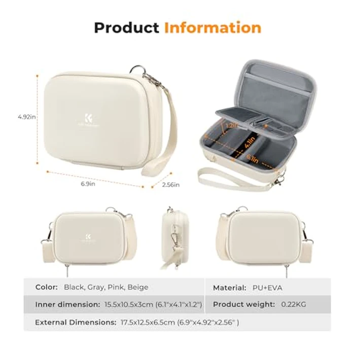 K&F Concept Digital Camera Case, Carrying & Protective Small Camera Bag, Lightweight Camera Sling Bag Compatible with Kodak Pixpro/Canon Ivy Mini/Canon PowerShot for Travel, Beige by K&F CONCEPT - Image 5