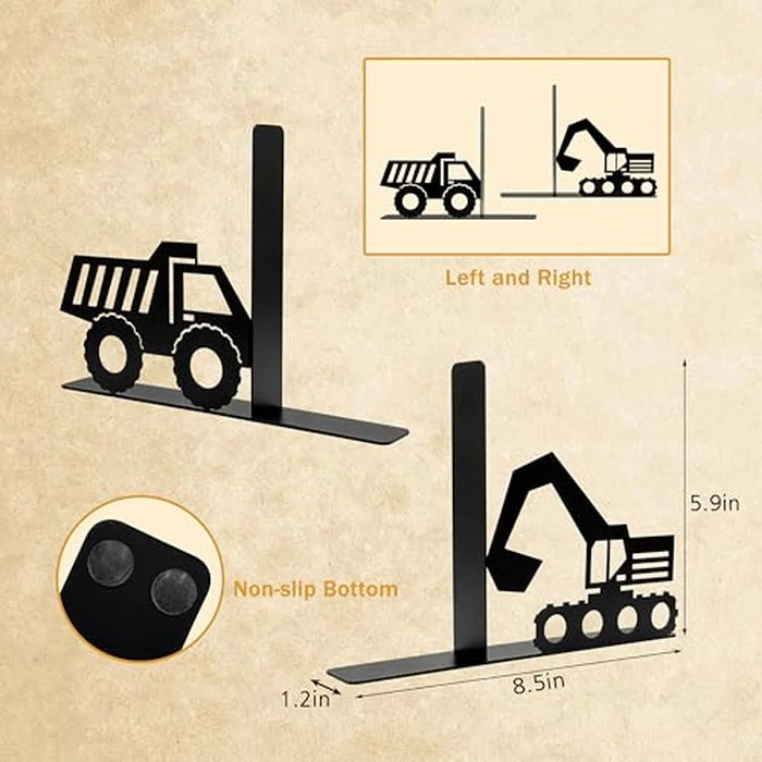 Construction Truck Decorative Bookends for Boys Room - Durable and Cute Design, Perfect for Nursery and Kids' Book Ends by dryelves - Image 2