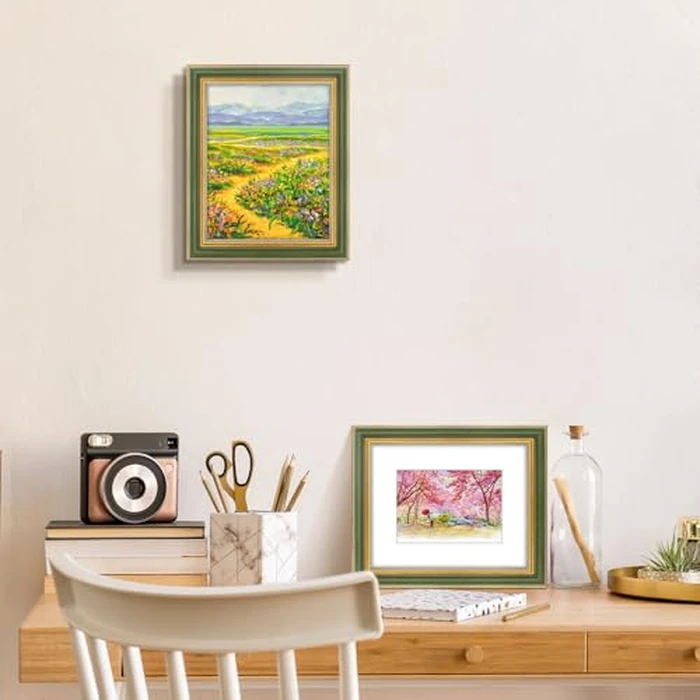 Golden State Art,8x10 Ornate Picture Frame for 5x7 Photo with Mat or 8 x 10 Prints without Mat,Real Glass Wall & Tabletop Display(Color:Green Gold) by Golden State Art - Image 4