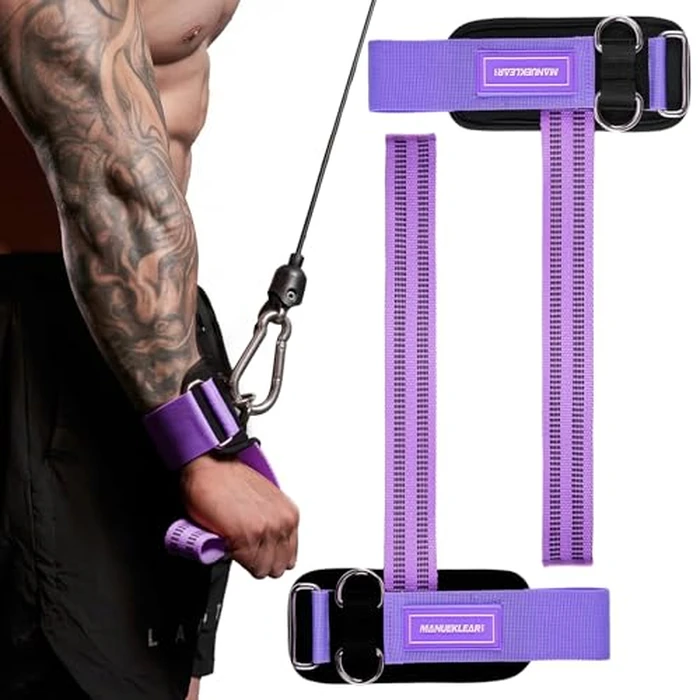 MANUEKLEAR Non-Slip Wrist Straps for Weightlifting Deadlifting, Gym Lifting Straps with D Rings for Cable Machine Workout, 10mm Neoprene Padded Weight lifting Wrist Wraps for Men Women (Purple, M (6.3-7.5inch)) by M MANUEKLEAR - Used - Like New condition - US$15.83
