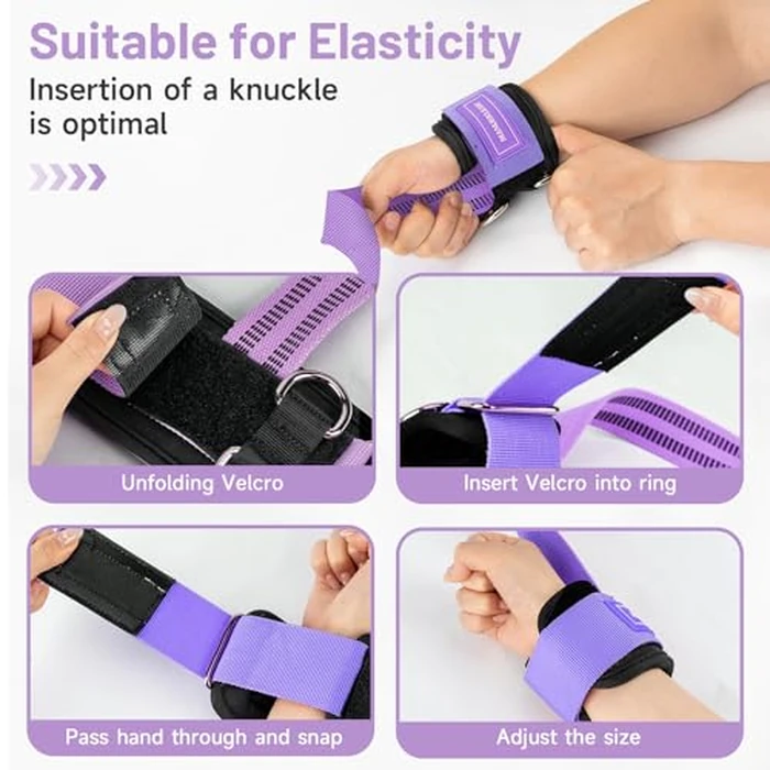 MANUEKLEAR Non-Slip Wrist Straps for Weightlifting Deadlifting, Gym Lifting Straps with D Rings for Cable Machine Workout, 10mm Neoprene Padded Weight lifting Wrist Wraps for Men Women (Purple, M (6.3-7.5inch)) by M MANUEKLEAR - Image 3