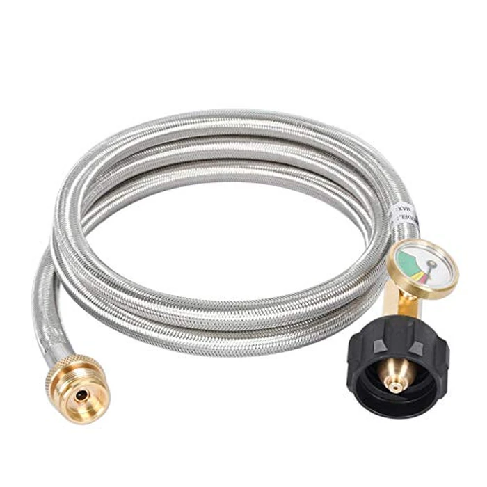 GasSaf 5FT Propane Hose, Propane Adapter Hose with Gauge for Weber Q Series Grill, Heater, Blackstone Griddles, Camp Stove by GasSaf - Image 1