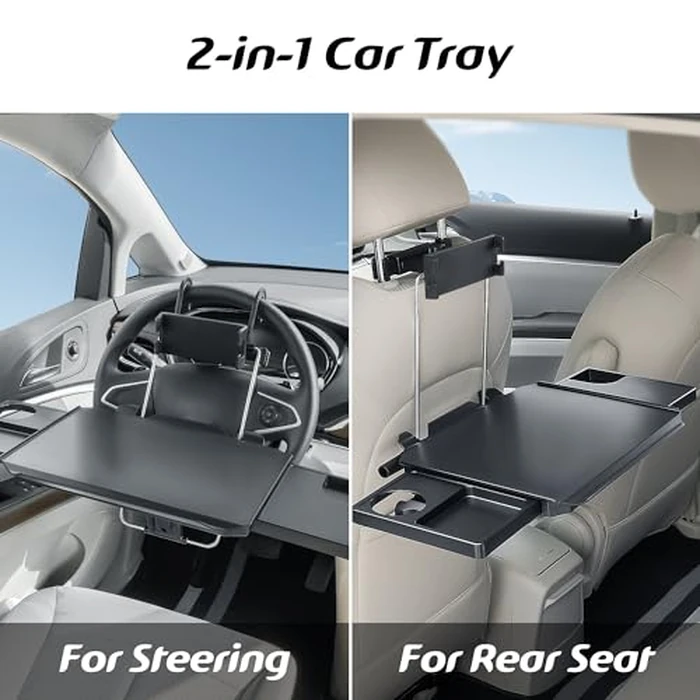 Paffenery Large Car Steering Wheel Tray Back Seat Headrest Tray with Phone Holder, Steering Wheel Desk Food Table for Car Laptop Mount Steering Wheel for Large SUVs, Trucks & Vans,18" by Paffenery - Image 3