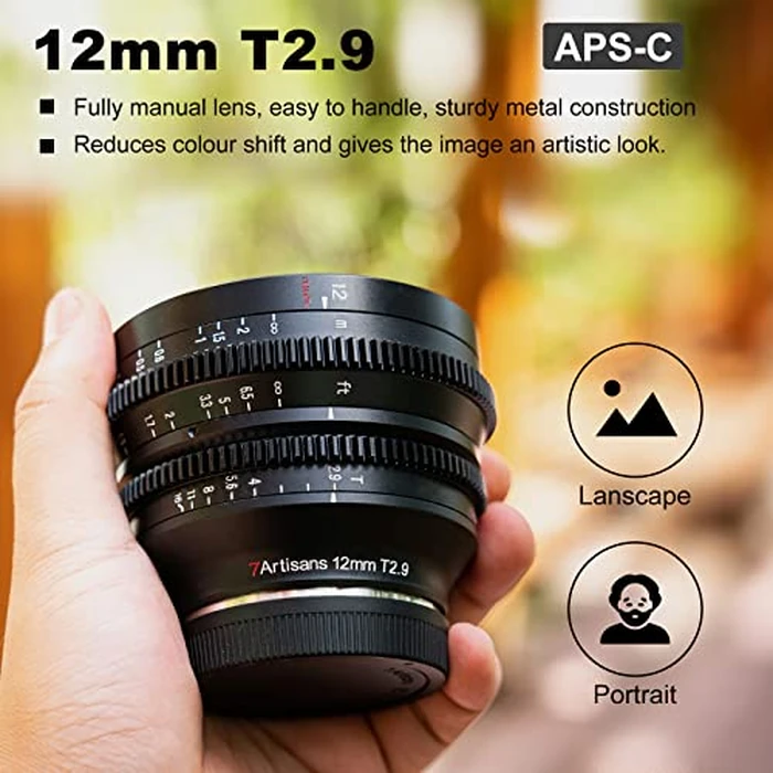 7artisans 12mm T2.9 Large Aperture APS-C Ultra Wide Angle Cine Lens, Manual Fixed Focus Low Distortion Cinema Lens Compatible for Sony E-Mount A6500 A6300 A5000, Black by 7artisans - Image 3