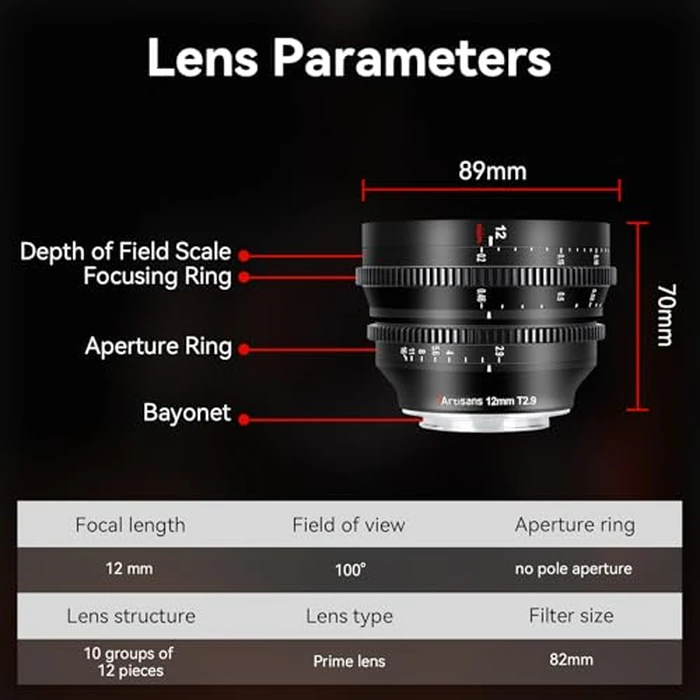 7artisans 12mm T2.9 Large Aperture APS-C Ultra Wide Angle Cine Lens, Manual Fixed Focus Low Distortion Cinema Lens Compatible for Sony E-Mount A6500 A6300 A5000, Black by 7artisans - Image 5