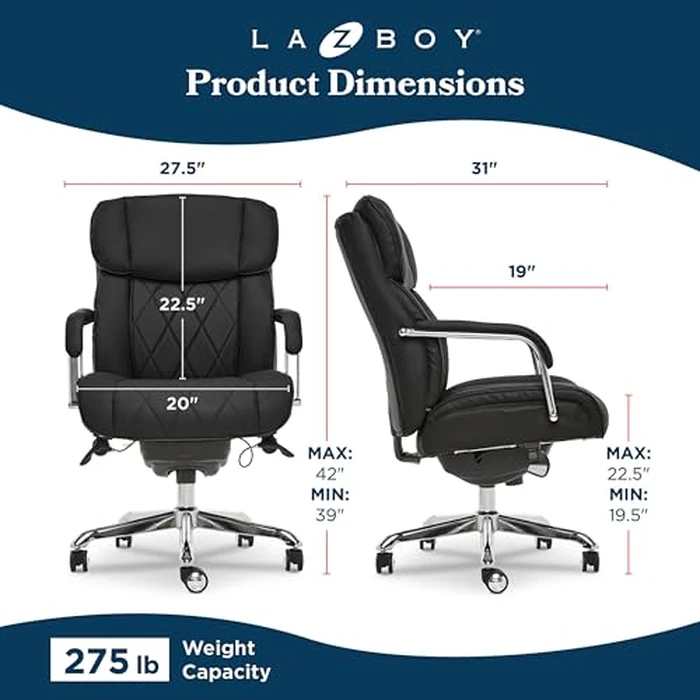 La-Z-Boy Sutherland Ergonomic Faux Leather Swivel Computer and Desk Chair, Black (CHR10048A) by La-Z-Boy - Image 3