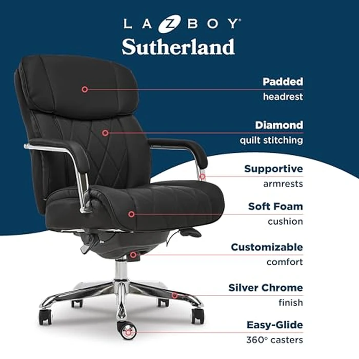 La-Z-Boy Sutherland Ergonomic Faux Leather Swivel Computer and Desk Chair, Black (CHR10048A) by La-Z-Boy - Image 4