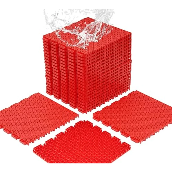 jxgzyy 24 PCS Basketball Court Tiles, 5/8 Inch Thick Interlocking Sport Court Tiles, Non Slip PP Portable Drainage Mat for Tennis Court Drain Deck Pool Patio Garage by jxgzyy - Image 1