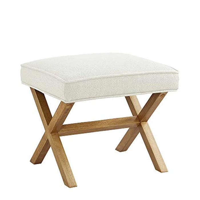 Amazon Basics - Rivet Upholstered Mid-Century Ottoman Footstool, Upholstered Linen, Ivory, 18"D x 20"W x 18"H by Amazon Basics - Image 1