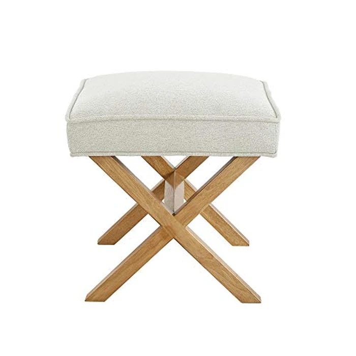 Amazon Basics - Rivet Upholstered Mid-Century Ottoman Footstool, Upholstered Linen, Ivory, 18"D x 20"W x 18"H by Amazon Basics - Image 2