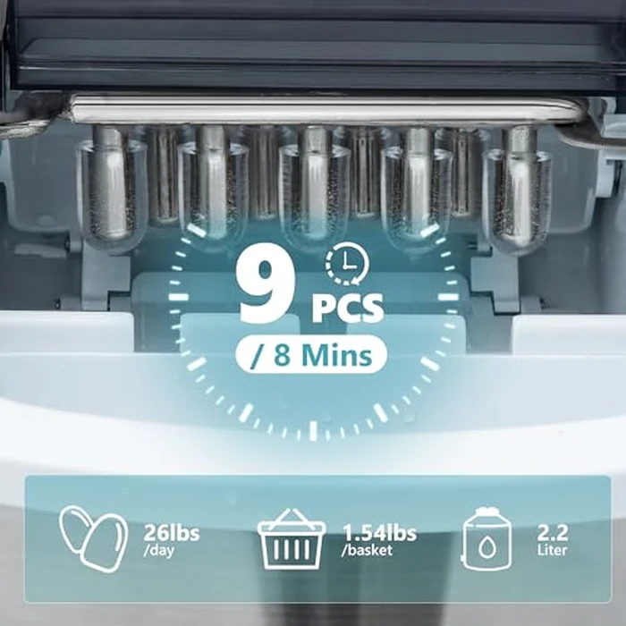 EUHOMY Smart Ice Makers Countertop -26lbs in 24 Hours, 9 Cubes Ready in 8Mins, Self-Cleaning Countertop Ice Maker, Portable Ice Maker with Ice Scoop and Basket, Perfect for Home/Kitchen/Office(Sliver by EUHOMY - Image 3