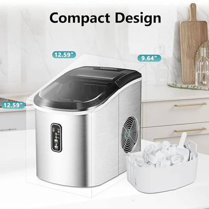 EUHOMY Smart Ice Makers Countertop -26lbs in 24 Hours, 9 Cubes Ready in 8Mins, Self-Cleaning Countertop Ice Maker, Portable Ice Maker with Ice Scoop and Basket, Perfect for Home/Kitchen/Office(Sliver by EUHOMY - Image 7