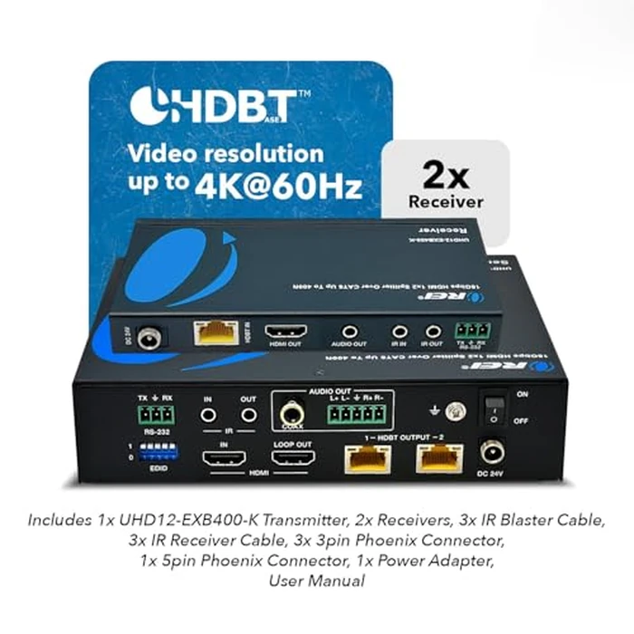OREI 4K 1x2 HDMI Extender Splitter HDBaseT Over Single Cable CAT6/7 4K@60Hz 4:4:4 HDCP 2.2 with IR Remote EDID Management, HDR - Up to 400 Ft - Loop Out - Low Latency - Power Over Cable by OREI - Image 2