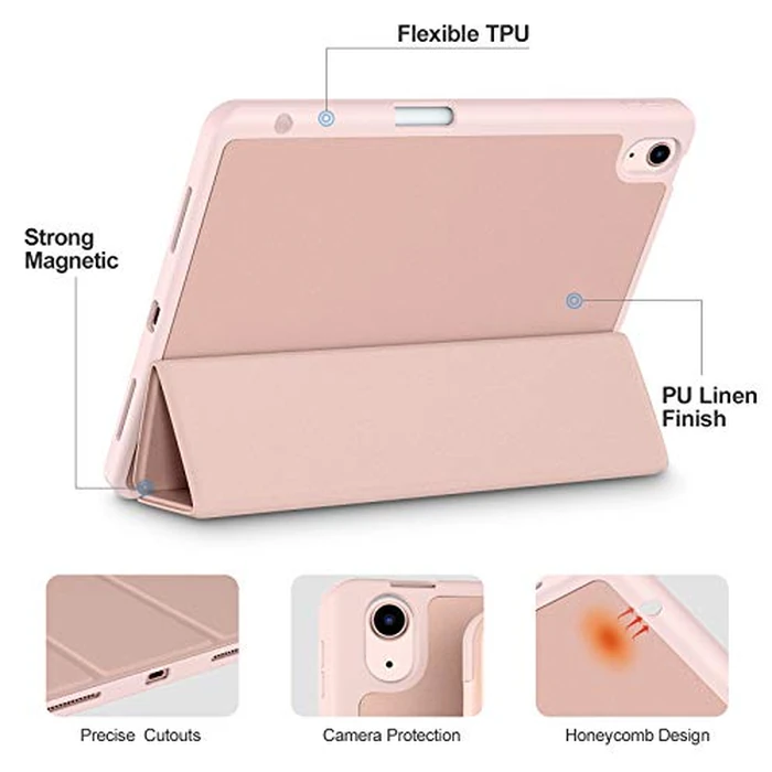 Akkerds Compatible with iPad Air 11 Inch Case 7th/6th Generation (M3/M2) 2025/2024, for iPad Air 5th/4th Generation Case 10.9 Inch 2022/2020 with Pencil Holder[Auto Sleep/Wake], Rose Pink by Akkerds - Image 3