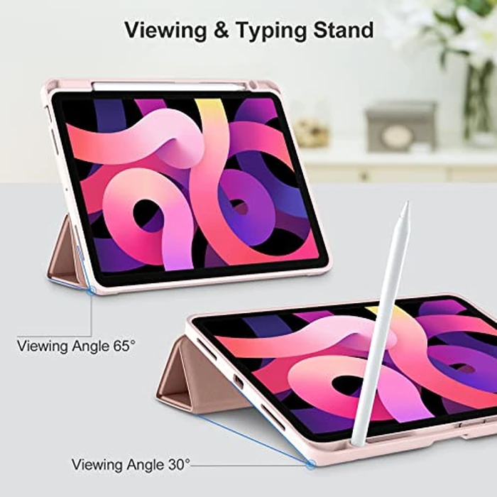 Akkerds Compatible with iPad Air 11 Inch Case 7th/6th Generation (M3/M2) 2025/2024, for iPad Air 5th/4th Generation Case 10.9 Inch 2022/2020 with Pencil Holder[Auto Sleep/Wake], Rose Pink by Akkerds - Image 6