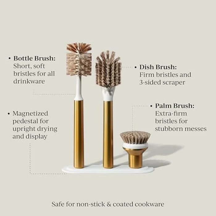 Curio Home Goods Ionic Brush Set, Magnetized to Stand Upright, Stainless Steel with Replaceable Heads, Brass/Gold by Curio Home Goods - Image 2