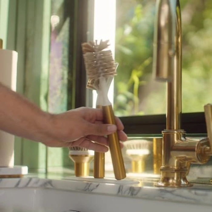 Curio Home Goods Ionic Brush Set, Magnetized to Stand Upright, Stainless Steel with Replaceable Heads, Brass/Gold by Curio Home Goods - Image 3