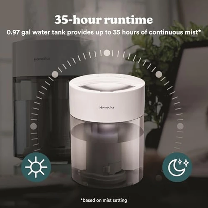 HoMedics Humidifiers for Bedroom, Home, Nursery, Office and Plants. Total Comfort UV-C Ultrasonic Humidifier, Leak Resistant Design, 0.97 Gallon Tank, 35 Hour Run Time, Quiet, Cool Mist, Night Light by Homedics - Image 4