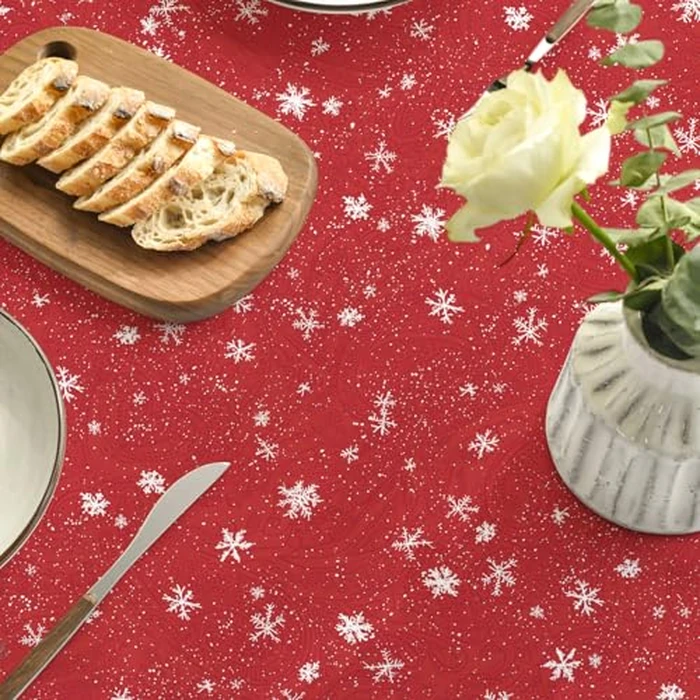 Horaldaily Christmas Tablecloth 90x90 Inch Round, Winter Snowman Trees Red Washable Seasonal Table Cover for Party Picnic Dinner Decor by Horaldaily - Image 4