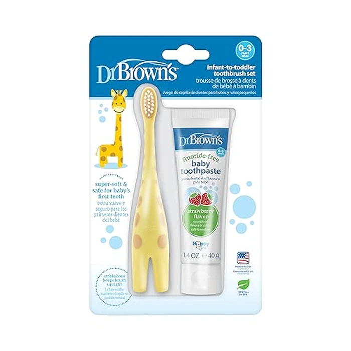 Dr. Brown's Infant-to-Toddler Toothbrush, Giraffe & Strawberry Toothpaste Set by Dr. Brown's - Used - Like New condition - US$7.17