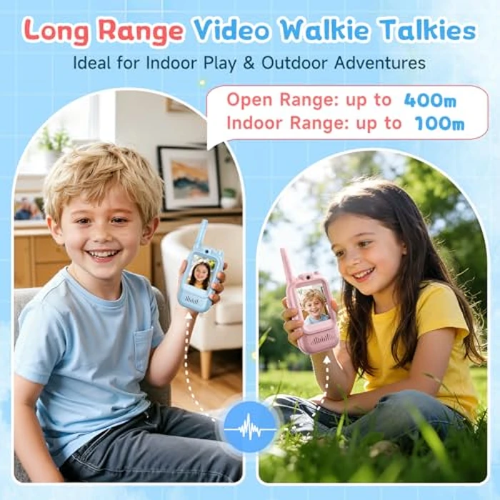 Video Walkie Talkies for Kids Ages 3-12, 2 Pack Rechargeable Video Intercom Toys with Camera, Indoor Outdoor Adventure Games for Family Camping Hiking Birthday Gifts for Boys Girls (Blue/Pink) by MINIBEAR - Image 2