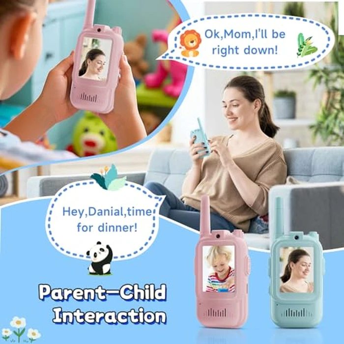 Video Walkie Talkies for Kids Ages 3-12, 2 Pack Rechargeable Video Intercom Toys with Camera, Indoor Outdoor Adventure Games for Family Camping Hiking Birthday Gifts for Boys Girls (Blue/Pink) by MINIBEAR - Image 4