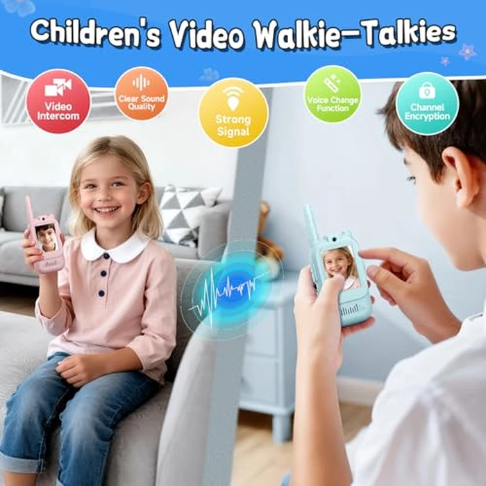 Video Walkie Talkies for Kids Ages 3-12, 2 Pack Rechargeable Video Intercom Toys with Camera, Indoor Outdoor Adventure Games for Family Camping Hiking Birthday Gifts for Boys Girls (Blue/Pink) by MINIBEAR - Image 8