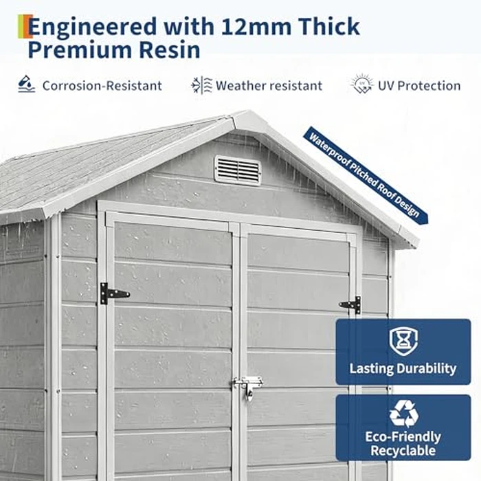 Resin Outdoor Storage Sheds 4x6 ft, Upgraded Double-Wall Outdoor Plastic Shed with Window & Double Doors, Waterproof Lockable Garden Shed (Light Gray, 6 X 4 ft) by PeakPursuit - Image 6