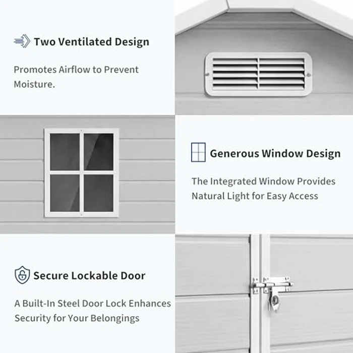 Resin Outdoor Storage Sheds 4x6 ft, Upgraded Double-Wall Outdoor Plastic Shed with Window & Double Doors, Waterproof Lockable Garden Shed (Light Gray, 6 X 4 ft) by PeakPursuit - Image 8