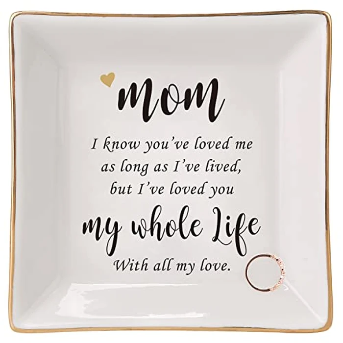 HOME SMILE Mother's Day Birthday Gifts for Mom,I Love You Mom Ring Dish Jewelry Tray-Best Gifts for Mom Who Have Eveything-Valentine Gifts for Mom Unique by HOME SMILE - Used - Very Good condition