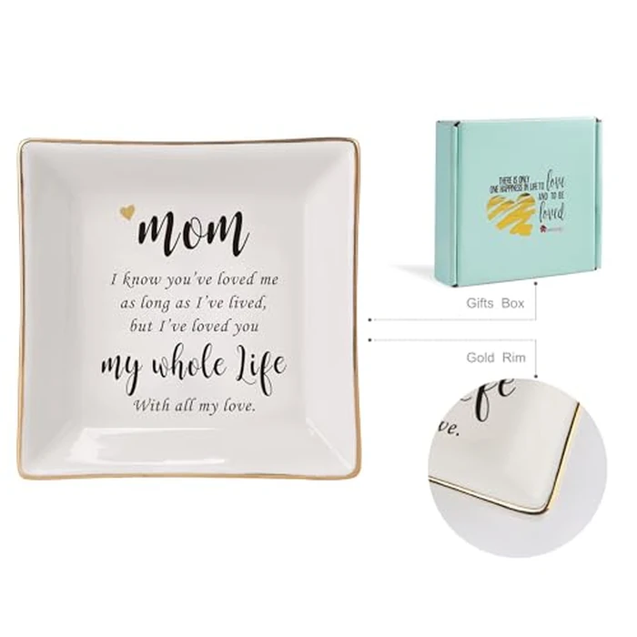HOME SMILE Mother's Day Birthday Gifts for Mom,I Love You Mom Ring Dish Jewelry Tray-Best Gifts for Mom Who Have Eveything-Valentine Gifts for Mom Unique by HOME SMILE - Image 2